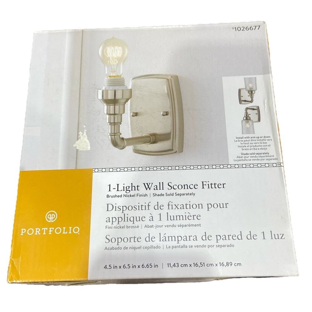 Portfolio 1-light Wall Sconce Fitter, Brushed Nickel Finish 1026677 {E4}